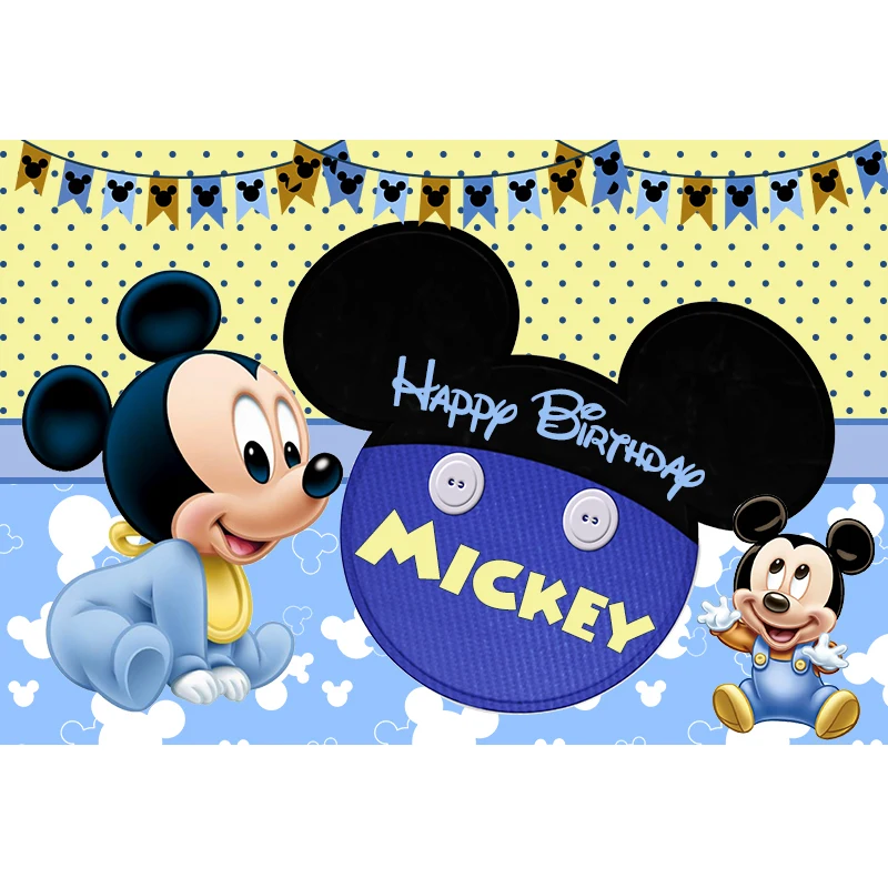 Disney Cartoon Mickey Mouse Kids Happy Birthday Backgrounds Decors Vinyl Cloth Party Backdrops Baby Shower Banner Custom