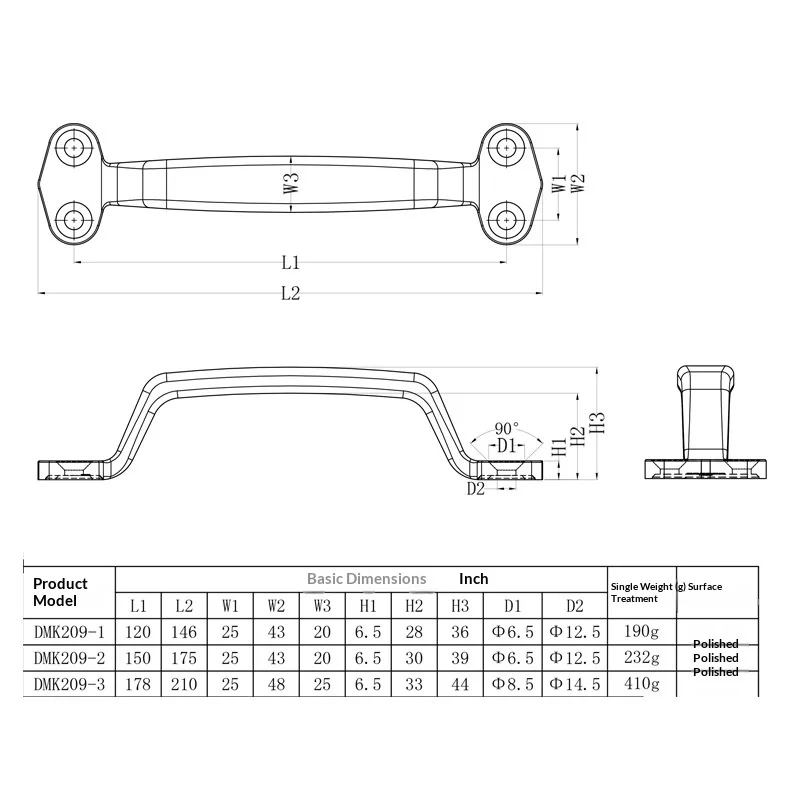DMK209 Stainless Steel Pull Handle 304 Solid Thickened 4-Hole Pull Handle Simple Furniture Cabinet Door Machine Cover Surface-Mo