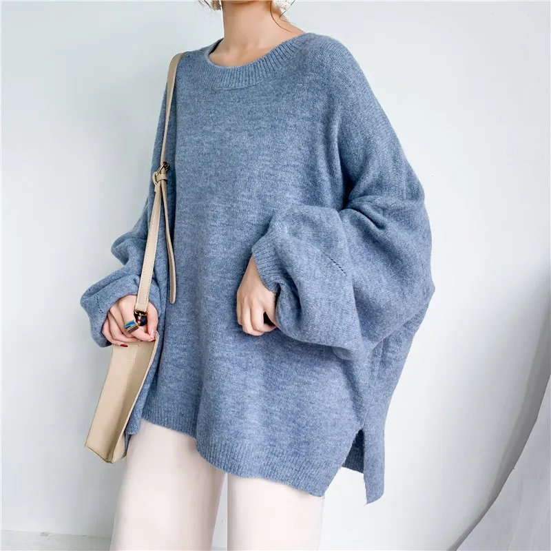 

Pullovers Women Mid Length Top Sweaters Round Neck Full Sleeve Jumpers Y2k Streetwear Elegant Knit Casual Loose Autumn Winter