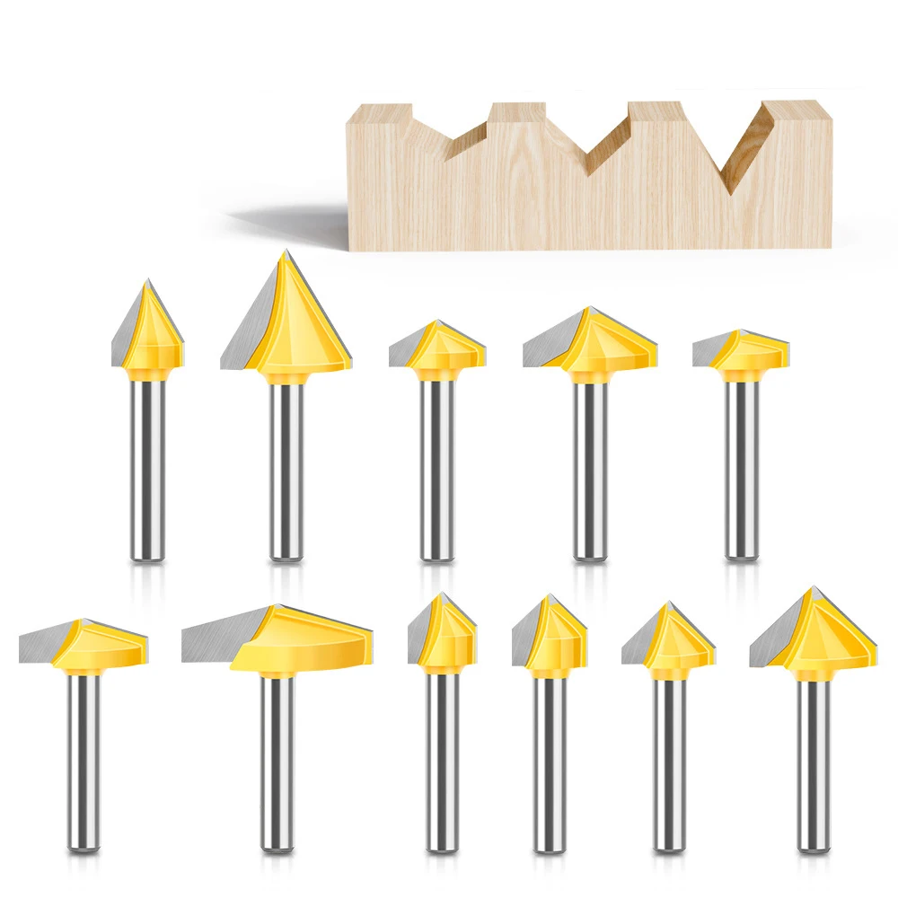 Fresa per legno massello a forma di V con gambo da 6 mm, fresa in metallo duro 60 °   90 °   120 °   150 °   per strumento di carpenteria CNC per punta del router per la lavorazione del legno