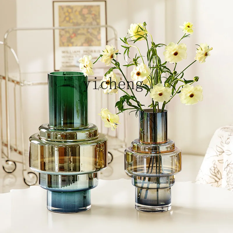 

ZK transparent vase flower arrangement glass vase high-end ornament light luxury lily living room decoration