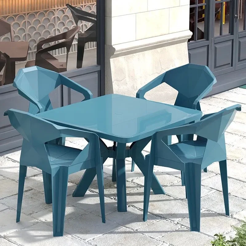 Heavy Duty Plastic Dining Set with Backrest for Outdoor Patio Beach Courtyard BBQ Food Stall Night Market Use