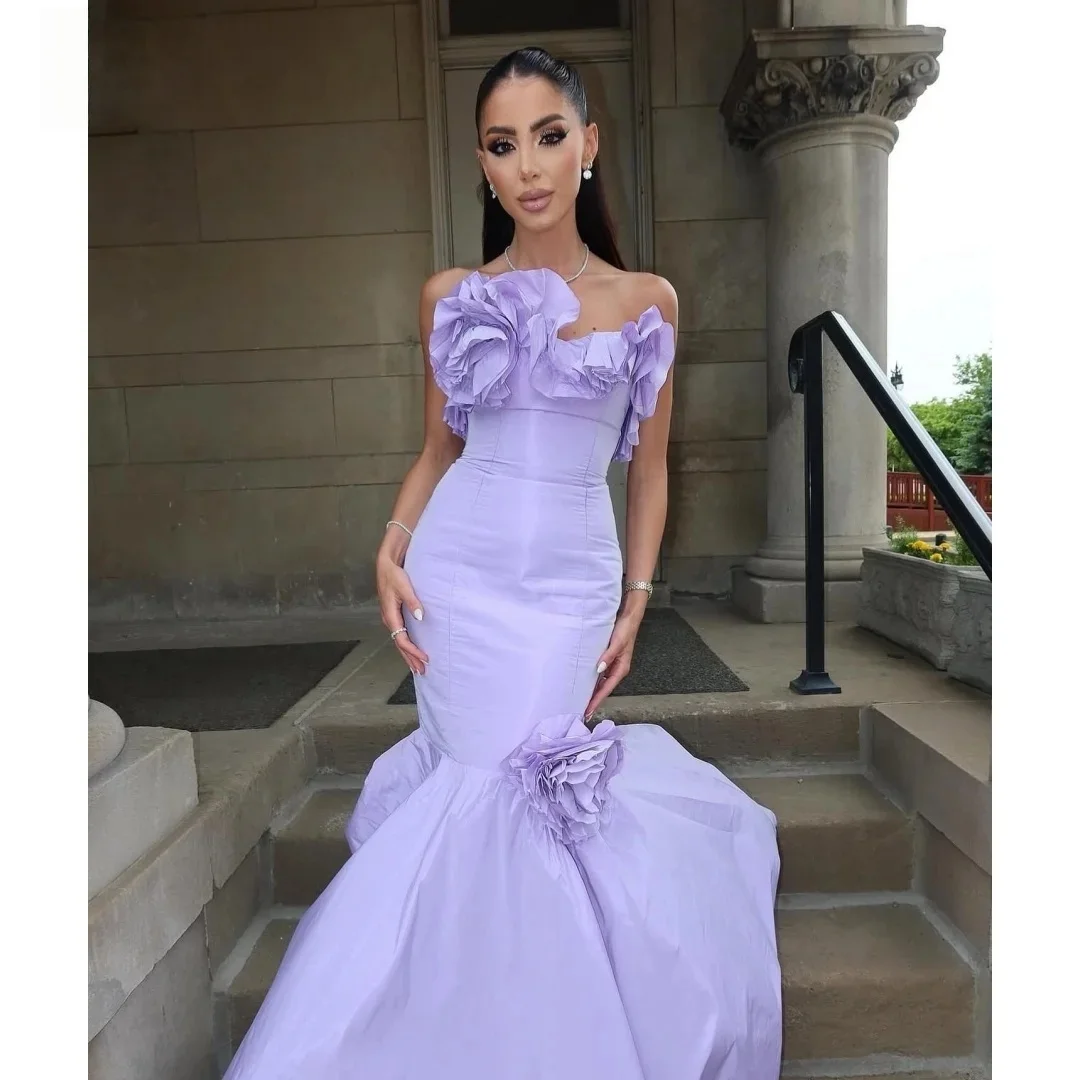 

Lilac Floral Long Bespoke Occasion Gown Long Evening Dresses Pastrol Unisex Jersey Retro Dubai Saudi Arabic Prom Customized
