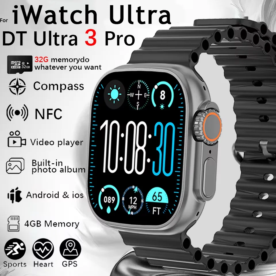 DT Ultra 3 Smartwatch Amoled Screen 4GB MP3 MP4 Player Bluetooth Network Sharing APP Store ChatGPT Smart AI Watch Men Sportwatch