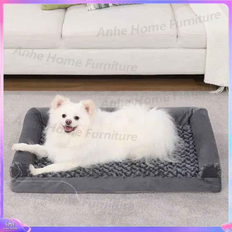 Large U Shaped Dog Bed Washable Rose Velvet Pet Sofa Medium XL Eco Friendly Sponge Kennel Four Seasons Warm Removable Cover