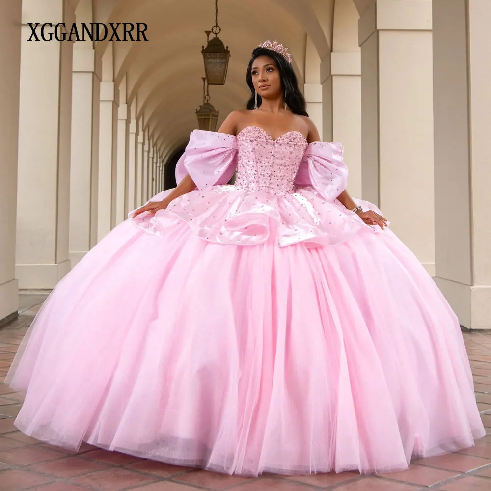 

Customized Pink Quinceanera Dress 2025 Vestidos De 15 Quinceañera Sweetheart Off Shoulder Beading Sequins Sweet 16 Birthday Gala