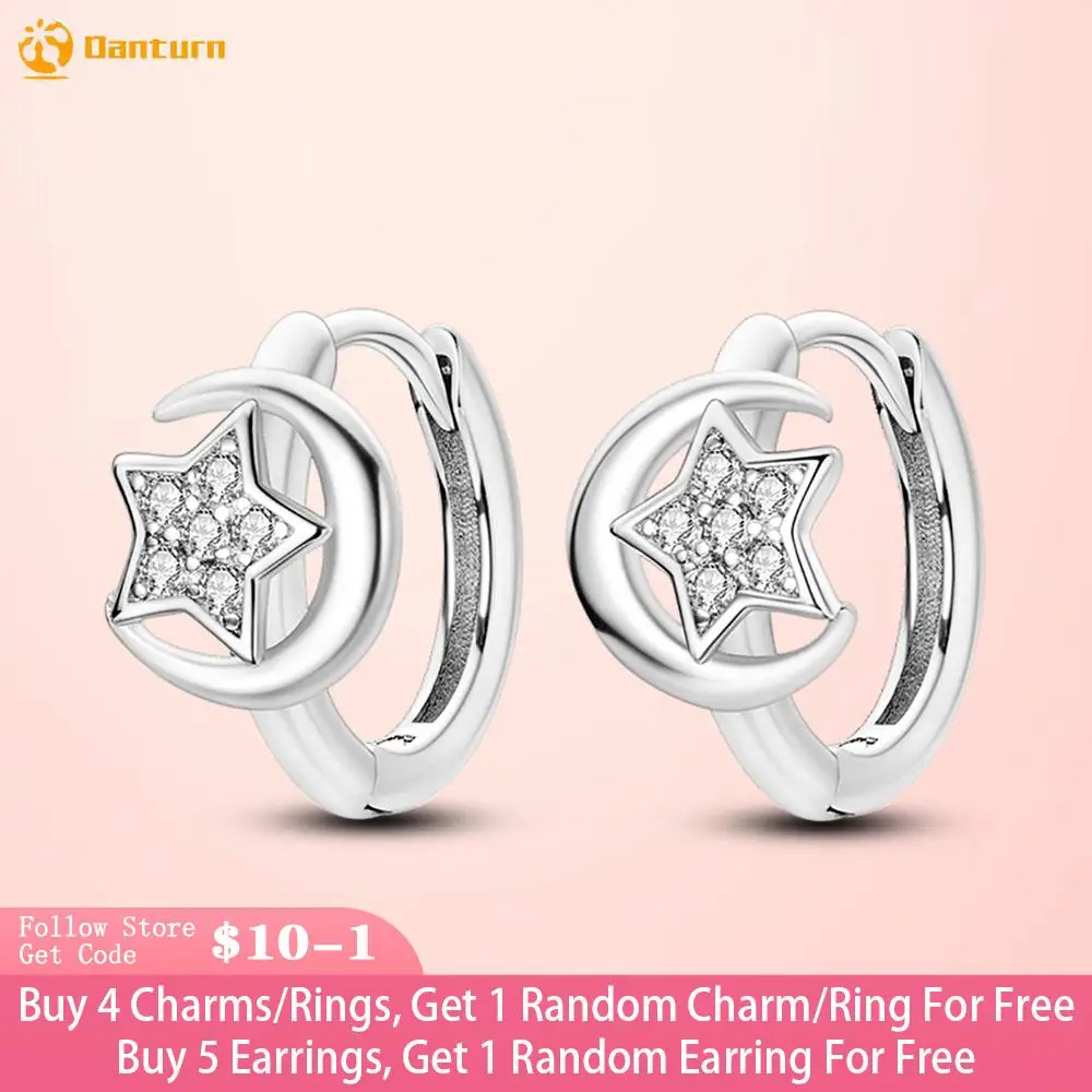 Danturn 925 Sterling Silver Earrings Moon and Star Surrounding Earrings Women Female Earrings Free Shipping