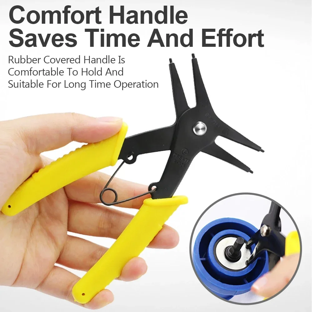 2 in 1 Internal and External Spring-loaded Pliers Dual-purpose Snap Rings Mounting and Dismounting Tools Hardware Hand Tool