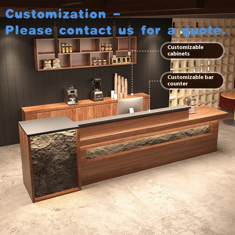 

custom.Vintage Industrial Solid Wood Front Desk Modern Reception Counter Bar Cashier Desk Restaurant Hot Pot BBQ Sho