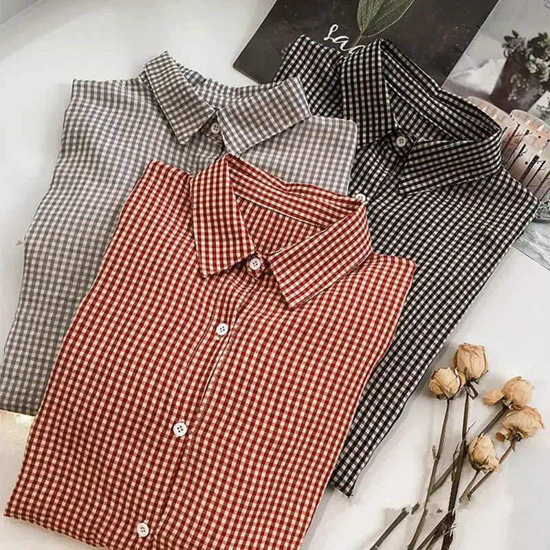 Camisas holgadas para mujer, M-4XL a cuadros que combinan con todo, manga larga, estilo coreano Harajuku, moda Retro, ropa de calle Chic Ulzzang, nueva y hermosa