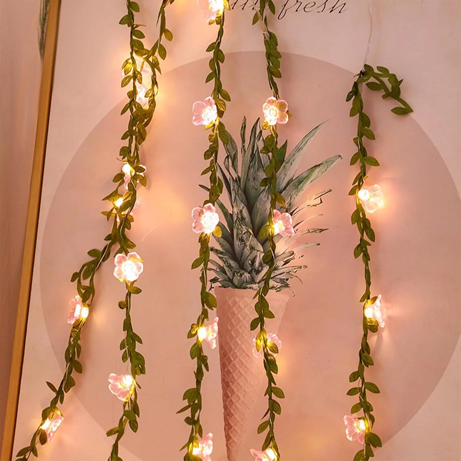 Artificial Green Leaf Vine Fairy Light Christmas Lemon Sakura Garland Hanging Lamp for Patio Wedding Garden Yard Decor 5m 50Leds - view 3