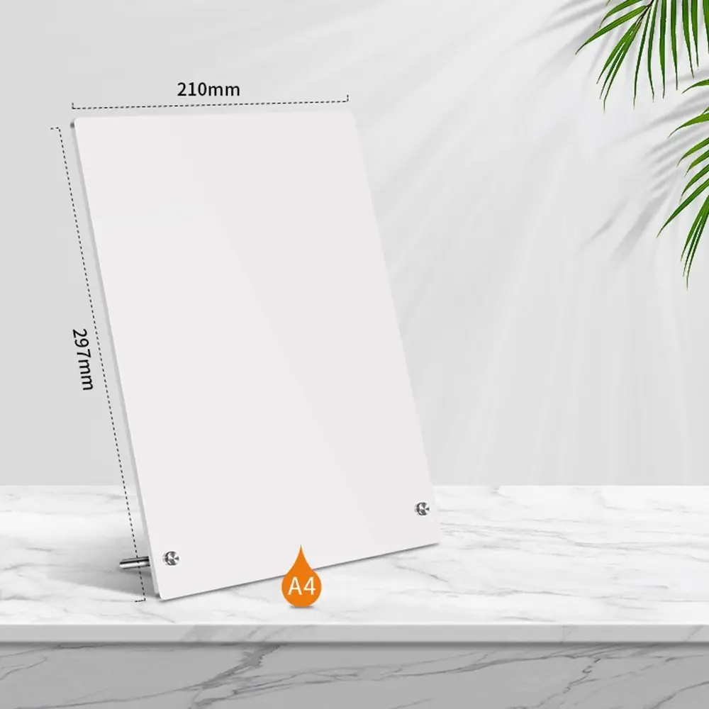 Acrylic Desktop Message Board Vertical DIY Advertising Display Board with Metal Bracket Desktop Stand