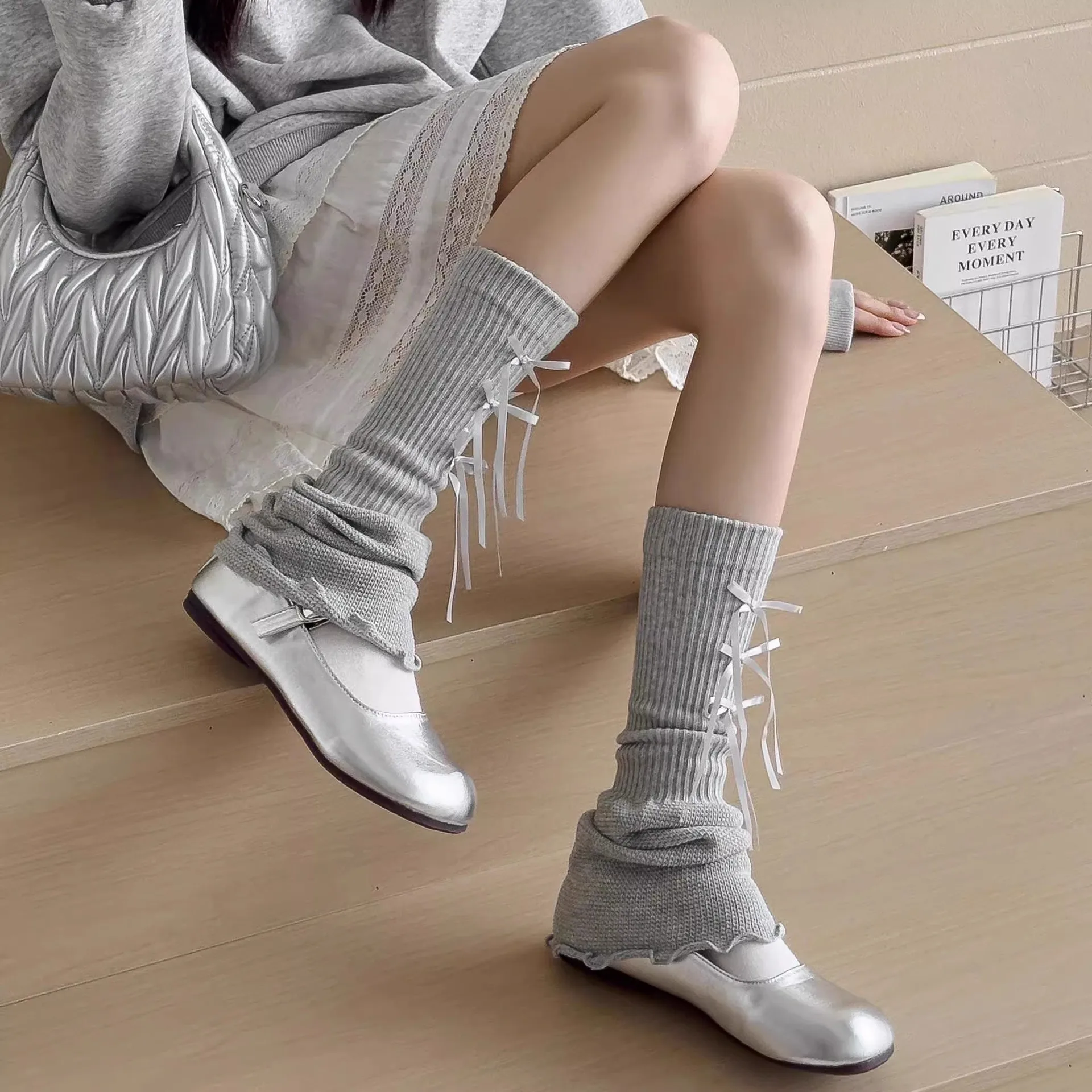 Autumn Ballet-style Leg Warmers For Girls Fashoin Ribbon Bow Children Teenager Leg Covers Soft Sweet Princess Girl Calf Socks
