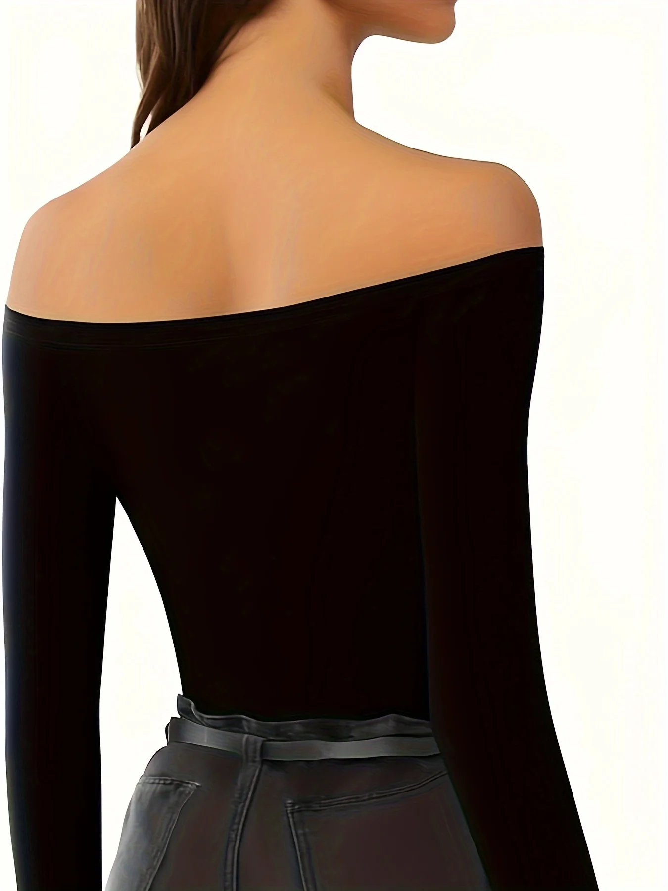 Damen Sexy Rückenfreier Off-Shoulder Langarm-Body Freizeit-Bodycon Clubwear – Detail 5