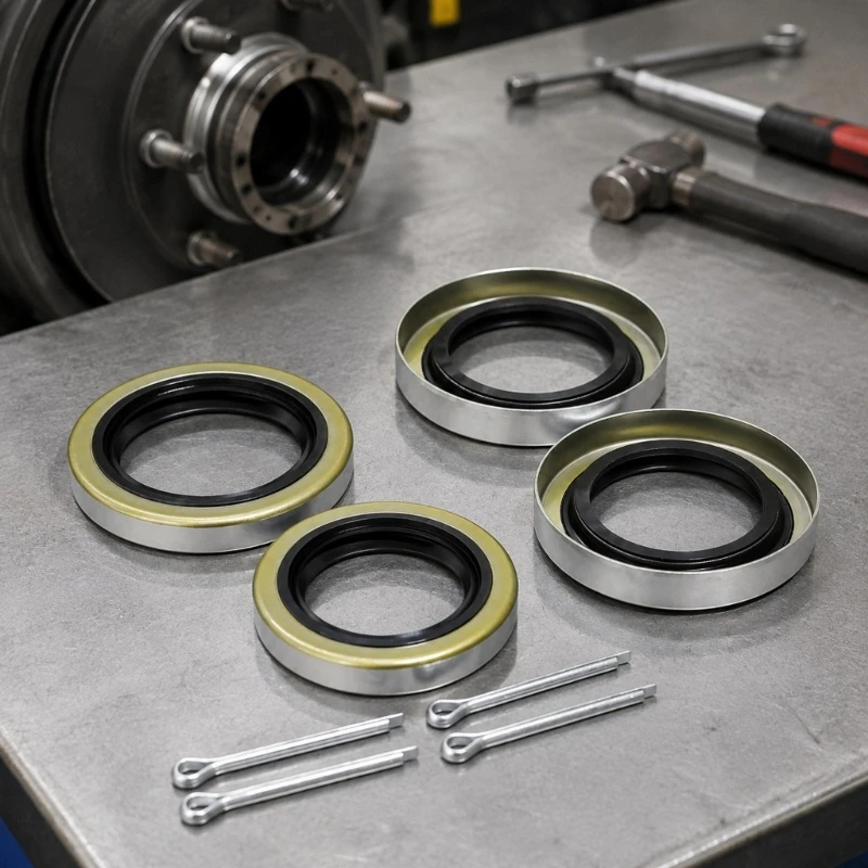 T3LF Grease Seal Set for Trailer Wheel Assembly Service, 4-Pack with Double-Lip Design, Rubber Sealing Lips and Spring-Steel