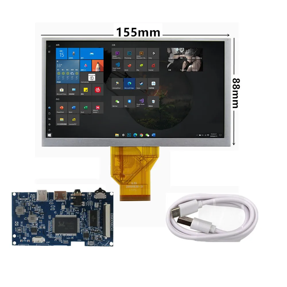 

6,5-дюймовый ЖК-экран AT065TN14, плата управления драйвером типа C/мини, HDMI-совместимый для монитора ПК Lattepanda, Raspberry Pi