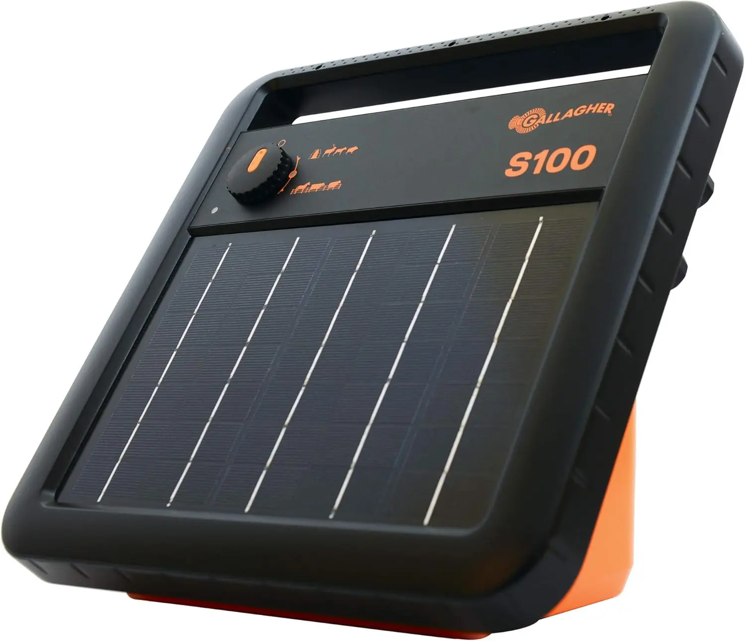 Cargador de valla eléctrica solar Gallagher S100 alimenta hasta 30 millas de baja impedancia, tecnología de ahorro de batería Batería solar y cables