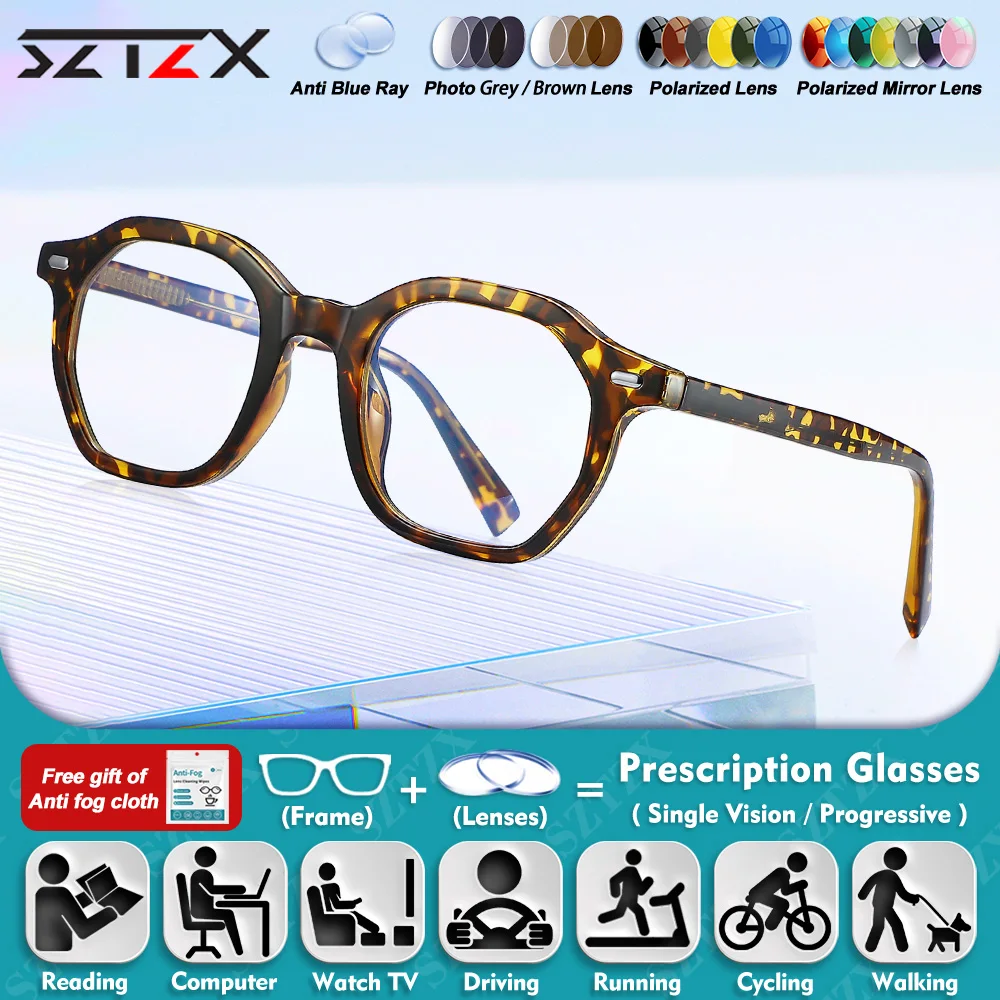 

SZTZX Trendy Women Myopia Prescription Photochromic Glasses High Quality Blue Light Filter Computer Progressive Optical Eyeware