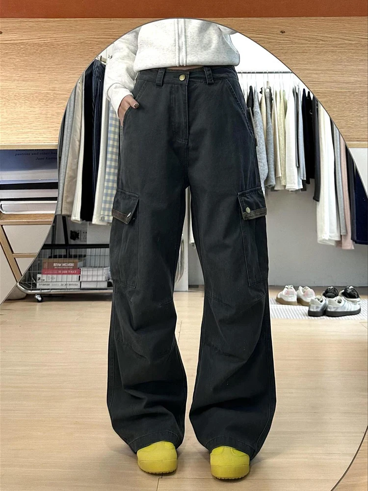 

Autumn New Loose High Waist Jeans American Style Casual Street Retro High Waist Wide Leg Straight Leg Cargo Pants
