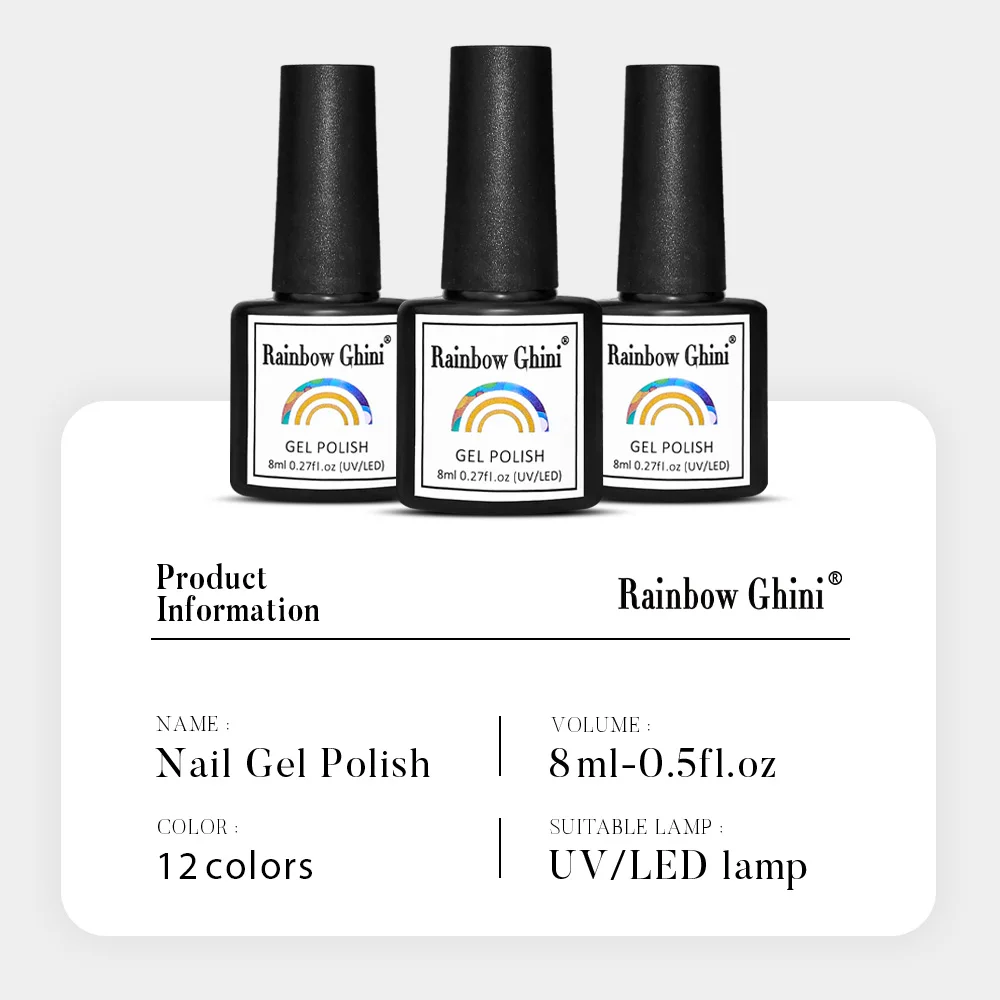 Rainbow Ghini 8ml 6Pcs/Set HEMA TPO Free Nail Polish Color Gel Nail Polish Set Bright Red-Purple Scheme Solid Color Nail Gel