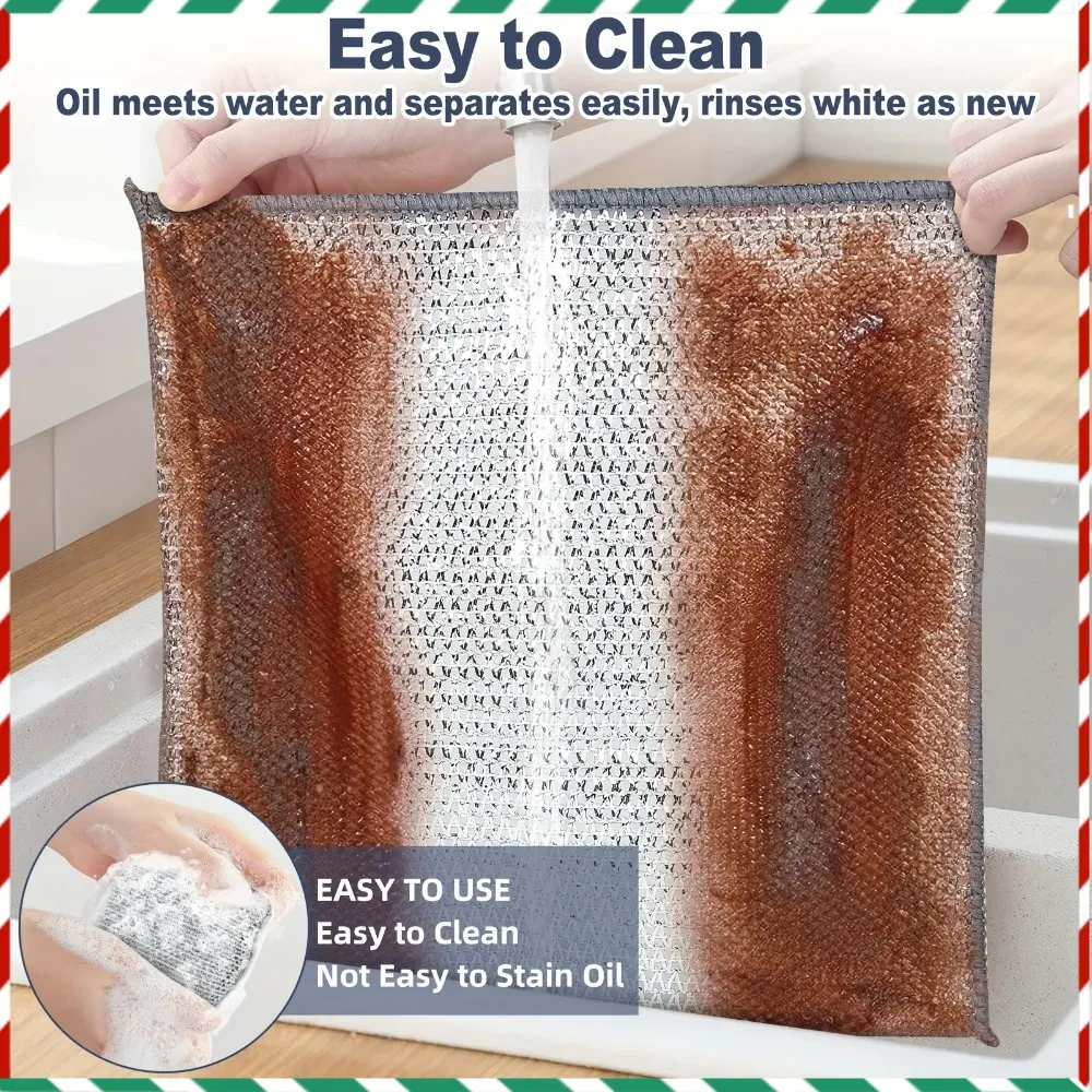 

10pcs Magic Dishcloth Silver Wire Cleaning Kitchen Cloth Thickened Microfiber Wash Towel Built-in Sponge Steel Wire Ball Rag