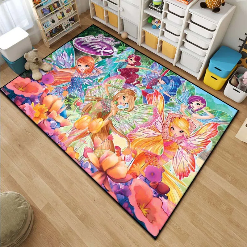 Cartoon W-Winx Pattern Living Room Girl Bedroom Carpet Bedside Bathroom Floor Mat 15Size Custon Pattern Area Rug Pink Room Decor