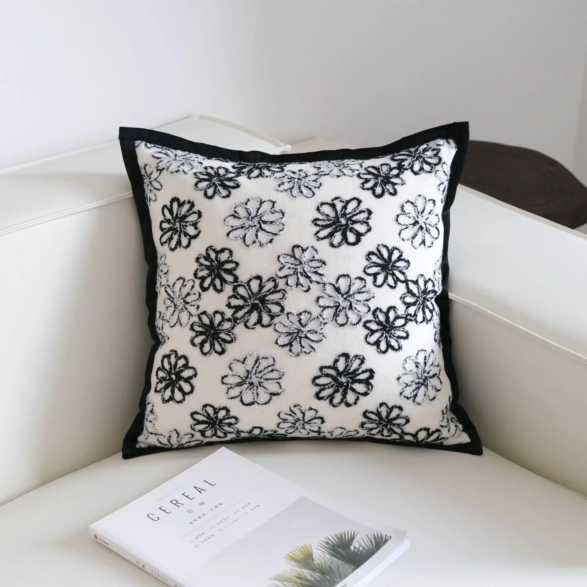 

Dot Embroidered Cushion Cover Brown Coffee Color Contrast Plush Pillow Covers Home Decor Modern Waist Pillowcase Comfortable