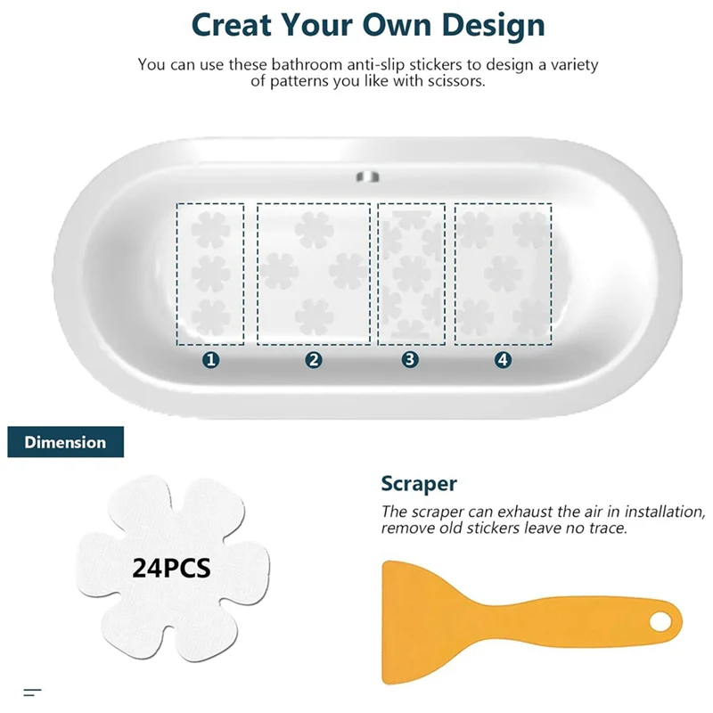 

【НОВИНКА】Нескользящие наклейки для ванны, 24 шт. противоскользящие наклейки для ручек для душа, клейкие наклейки со скребком для ванны, пола ванной комнаты
