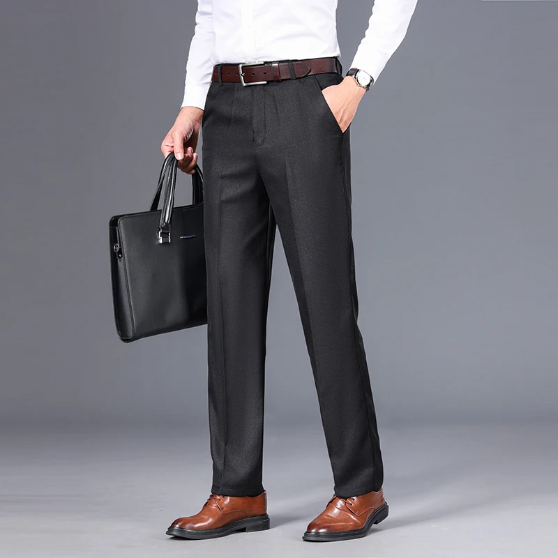 High Quality New Fashion Mens Business Casual Pants Solid Thin Slim Fit Elastic Waist Slacks Male  Streetwear Trousers