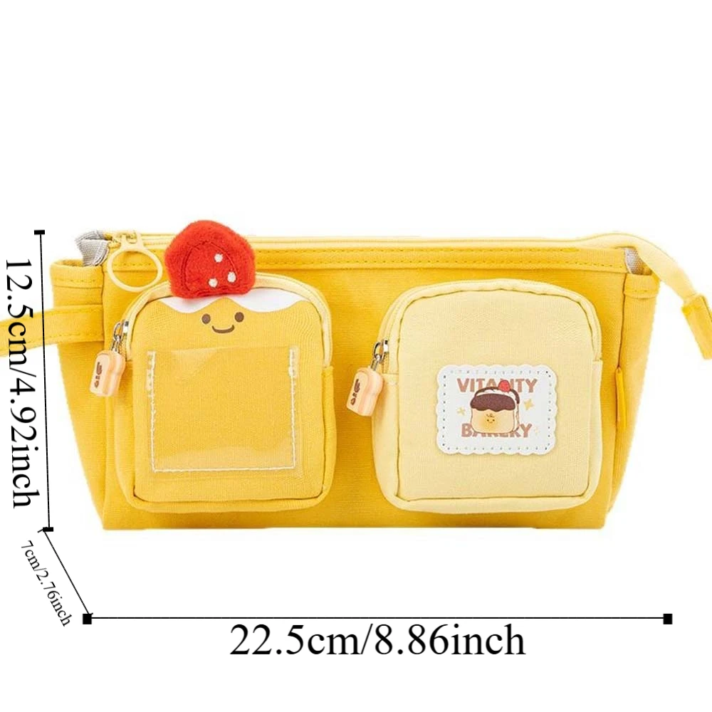Große Kapazität Cartoon Leinwand Stift Tasche PVC Kastanie Niedlichen Bären Bleistift Beutel Pudding Welpen Erdbeere Käse Schreibwaren Lagerung Tasche