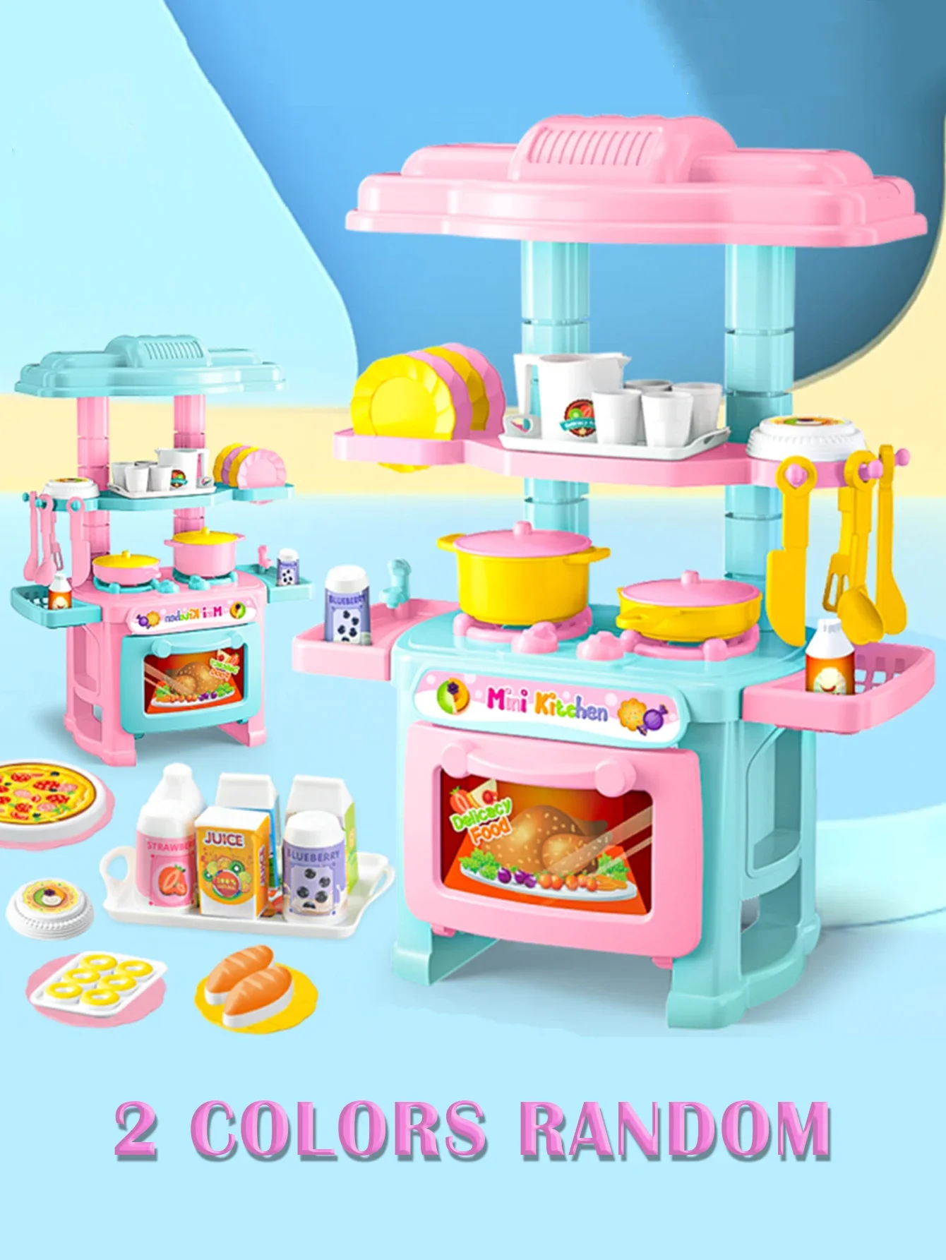 Kitchen Playset Toys, 2 Color Random Play Food Set Accessories Play Sink & Oven, Toddler Kitchen Mini Cutting for Boys and Girls