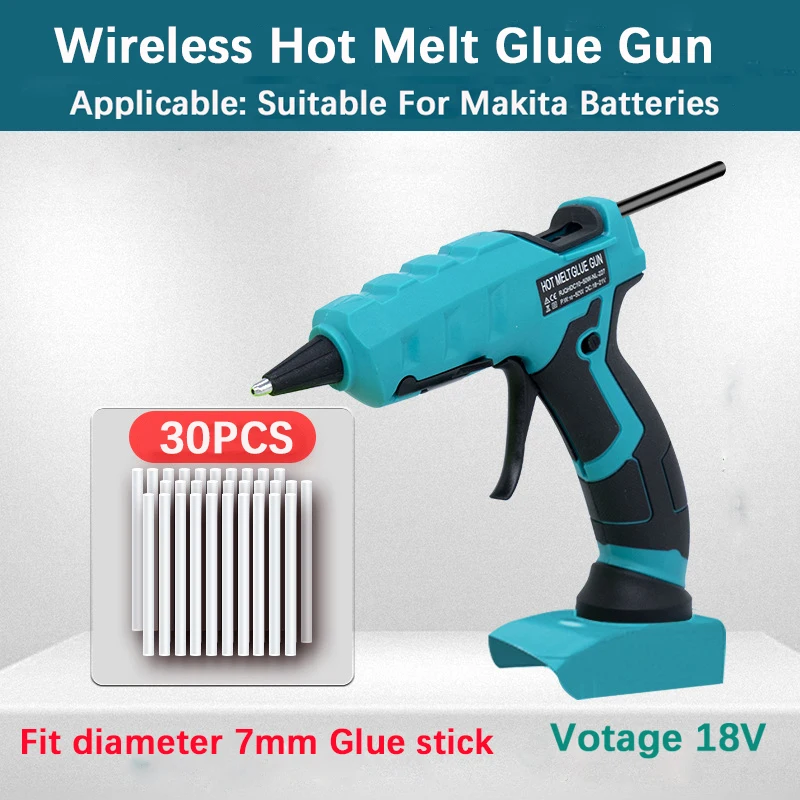 Cordless Hot Glue Gun for Makita 18V Battery Glue Stick Set for Arts DIY Electric Hot Melt Glue Gun Repair Tool with 30pcs 7mm