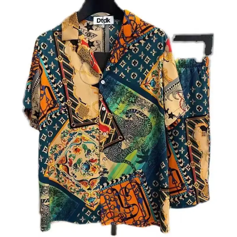 

Summer trendy brand men's and women's suits, short sleeves, fashionable personalized printing, light luxury loungewear men's