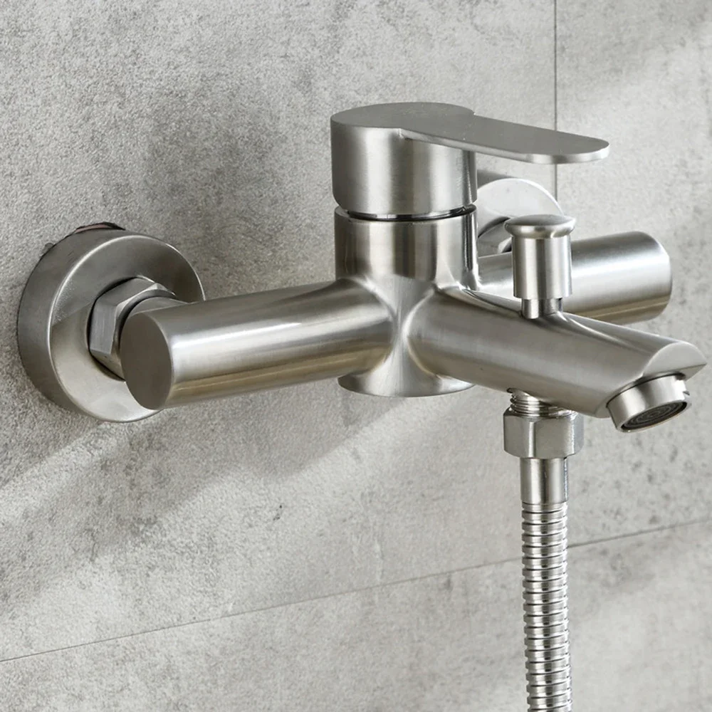 

304 stainless steel wall-mounted shower faucet, bathroom bathtub hot and cold water mixing faucet