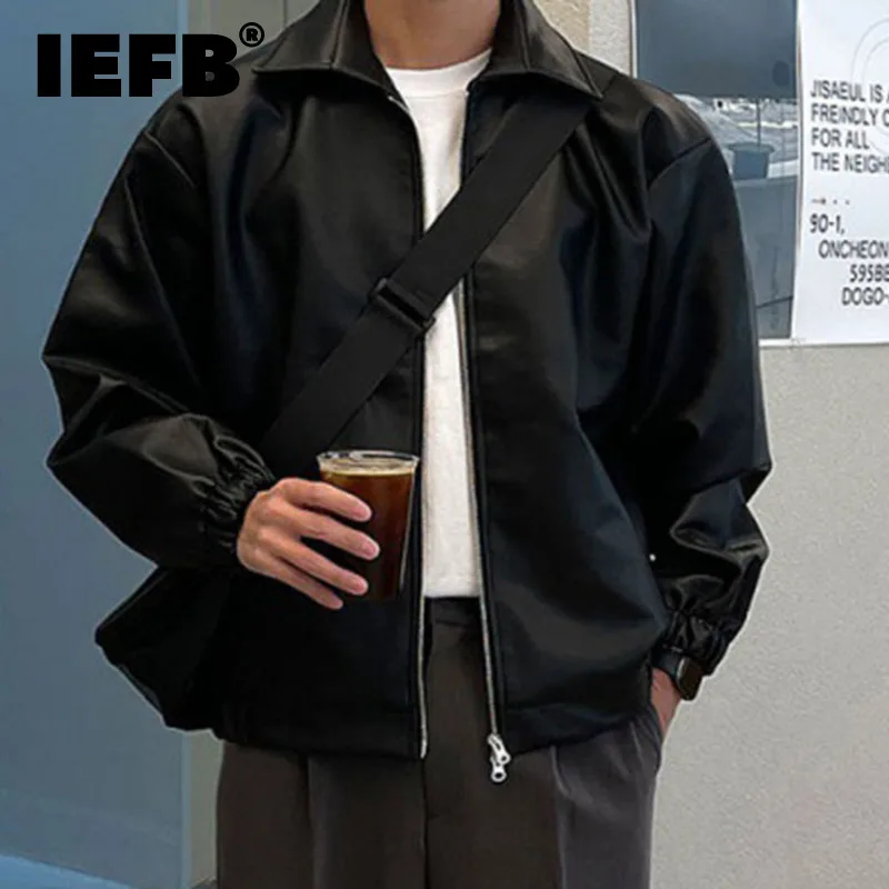 IEFB 2024 PU Leather Jacket Men\'s Spring Summer Loose Leather Korean Style Trend New Lapel Male Overcoat 9C4994