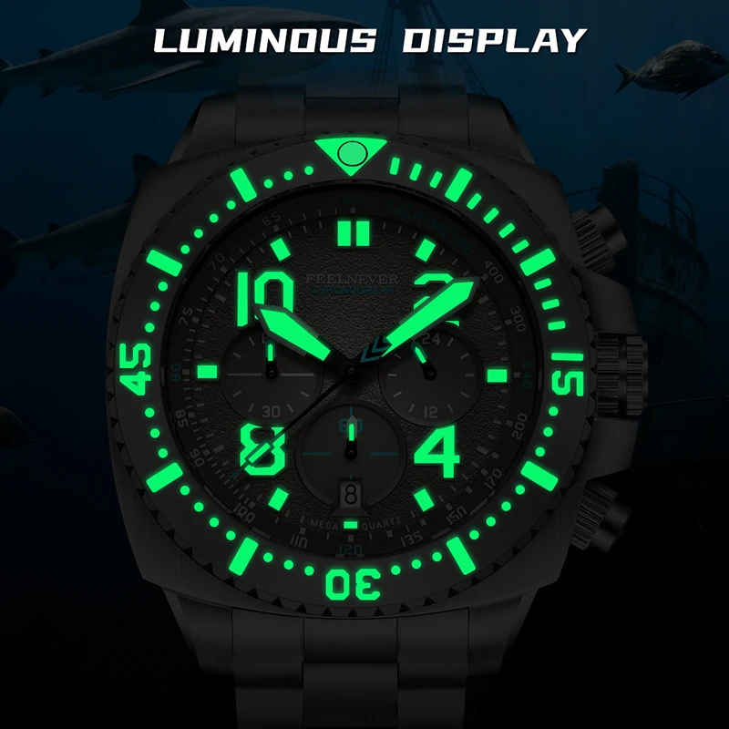 FEELNEVER New Fashion Quartz Wristwatch Sapphire 316L Stainless Steel Diving Watch Men Strong Luminous Waterproof Men's Watches view 2