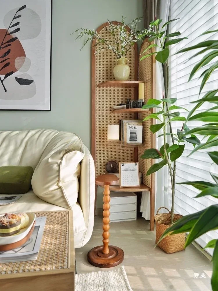 

medieval solid wood rattan, corner rack, screen partition storage, Japanese living room sofa