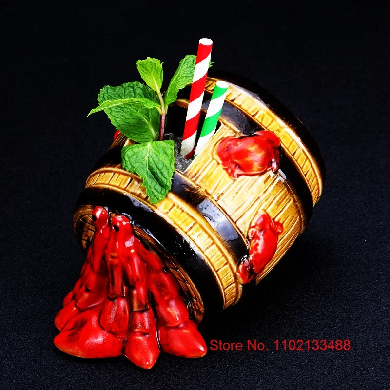 Ceramic TIKI Mug Wine Glass Funny Hawaii Tropical Cocktail Glass Oak Barrel Hermit Crab Panda Shark Elephant Cup Bar Accessories 2