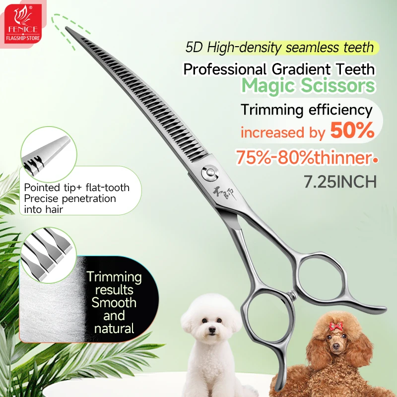 Fenice High-end Master Series 7.25Inch 5DGradient Traceless Teeth Magic Scissors Pet Dog Grooming Curved Chunker Scissors 75-80%