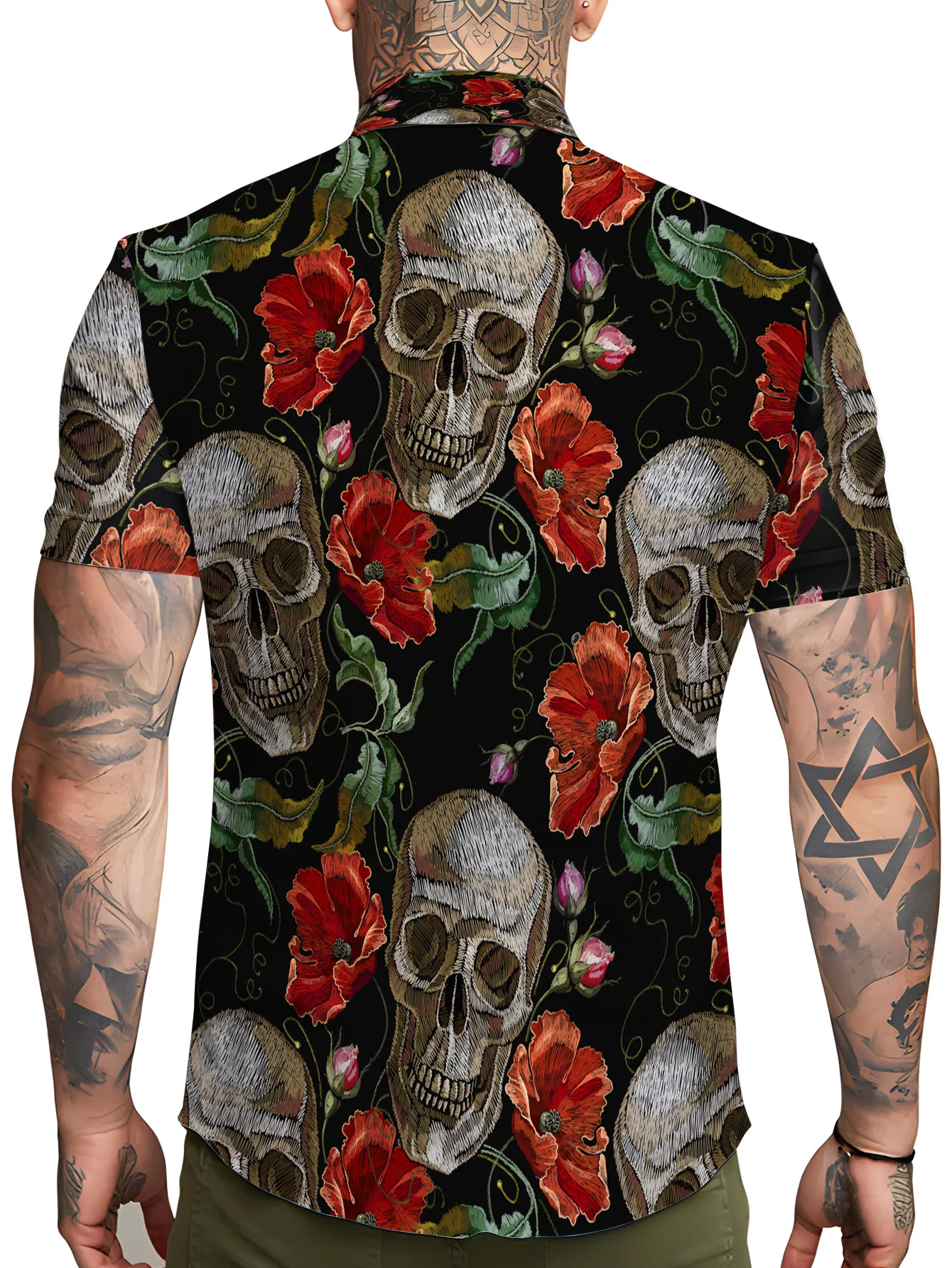 Skull Men\'s Hawaiian Shirts, Summer Beach Casual Short Sleeve Button Down Shirts, Tropical Holiday Beach Shirts with Pocket