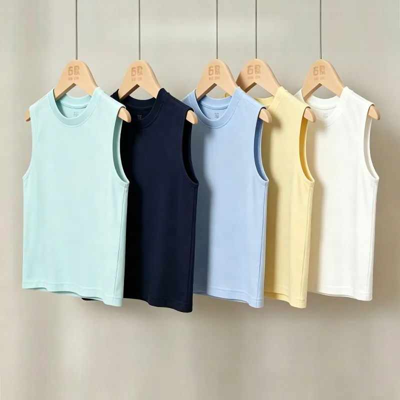 Boys T-shirts Summer 2026 Candy Color Children's Solid Color Vest Sleeveless Boys Tank Tops Girls Tees Teenager Outfits Clothing