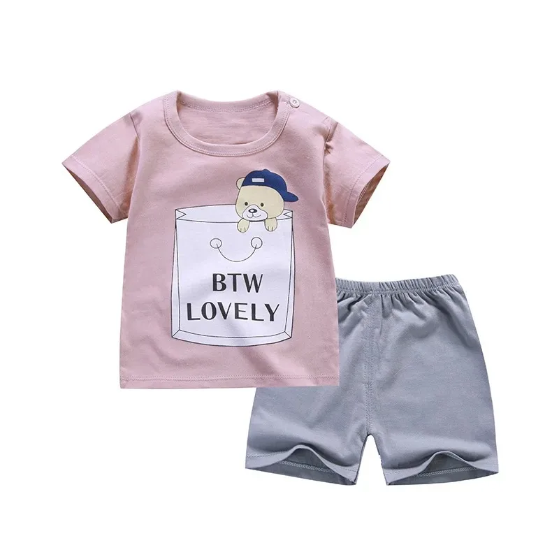 Cotton Summer Baby Children Soft Shorts Suit t-shirt Sodder Boy Girl kids dinosaur cartoon infant clothes cheap stuff for 0-6Y