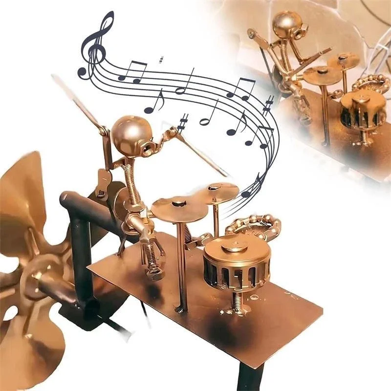 

Handmade Metal Drummer Windmill Wind Powered Percussion Instruments Music Sculptures Wind Turbines For Garden Courtyard Decor