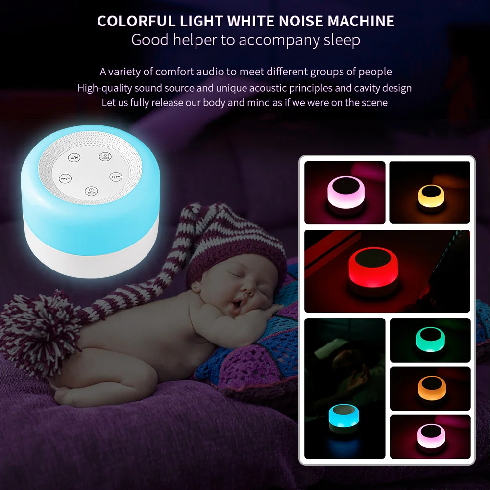 Máquina de ruido blanco para bebés, recargable por USB Luz Nocturna, apagado temporizado, reproductor de sonido para dormir para bebés, temporizador, reproductor de ruido