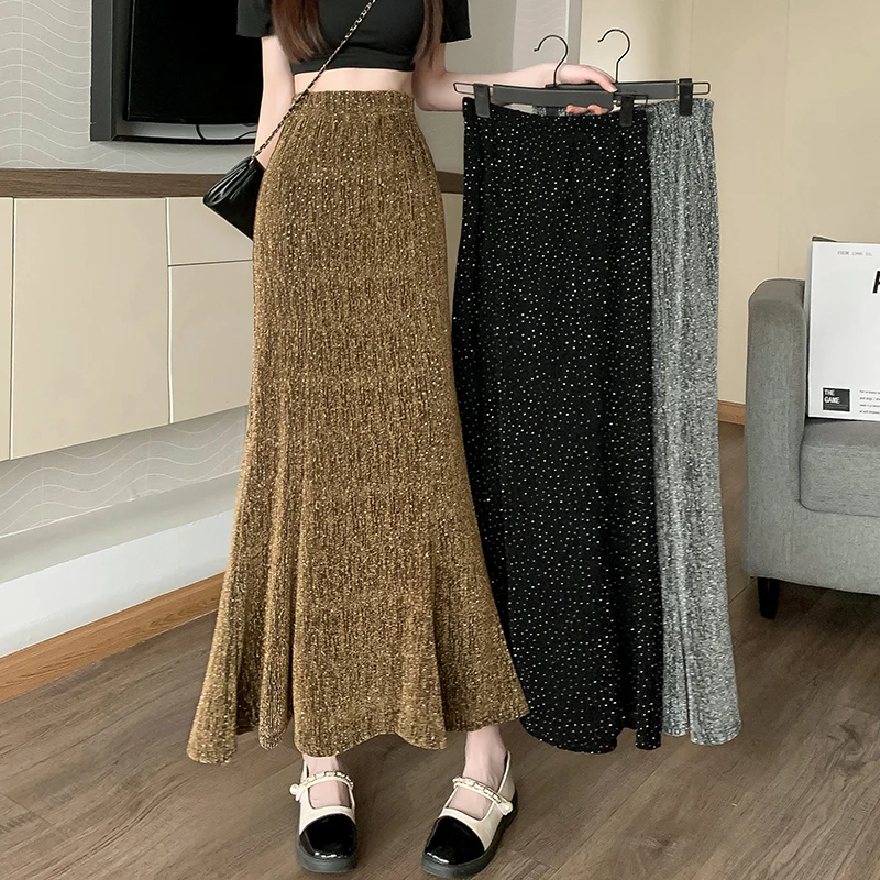 Summer New Retro High Waist One Step Skirt for Women Korean Edition Minimalist Slim Fit Long Skirt for Ladies Half Skirt