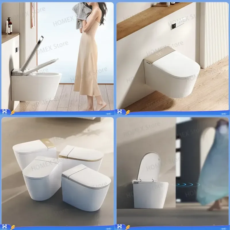 Smart Wall Hung Toilet Automatic Lid Electric Bidet Seat Heated Soft Close Water Saving Flush Modern Bathroom Sanitary Ware