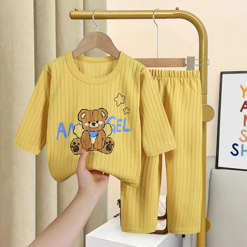 Early Spring Long Sleeve Underwear Thin Cotton Home Clothing For 1-4Years Old New Style Baby Cartoon Print Sleepwear 2 Piece/Set