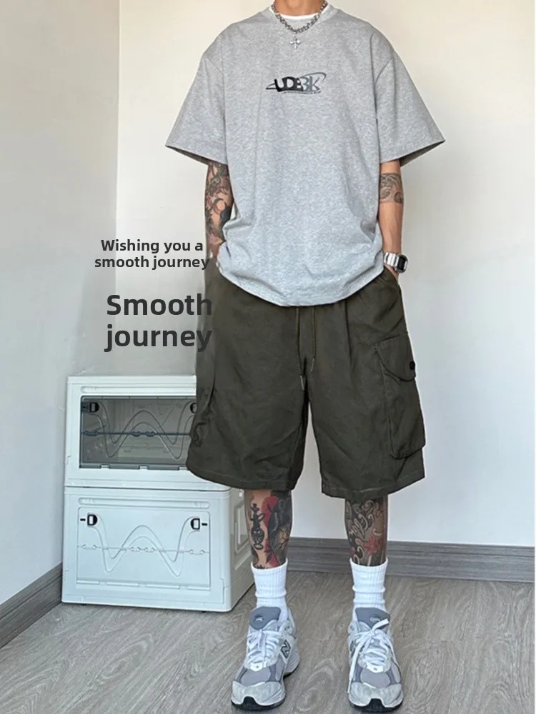 

Vintage American Retro Workwear orts Men's Summer Antique Over-Knee Six-Part Pants Loose Fit Casual Breathable Cotton