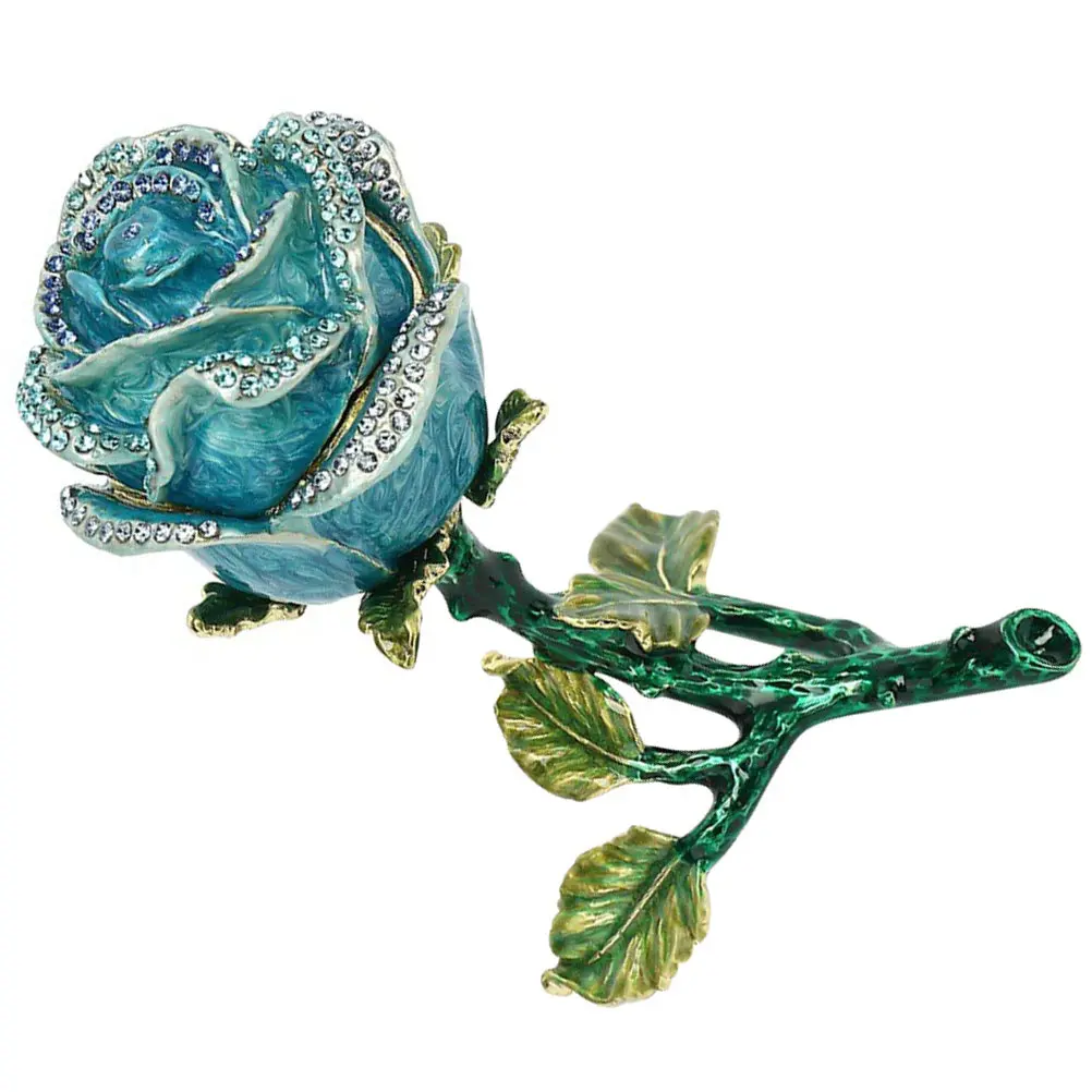 Rose Shaped Rhinestone Inlaid Ring Box Soft Sponge Lining Jewelry Case Elegant Display for Engagement Wedding Proposal Gift