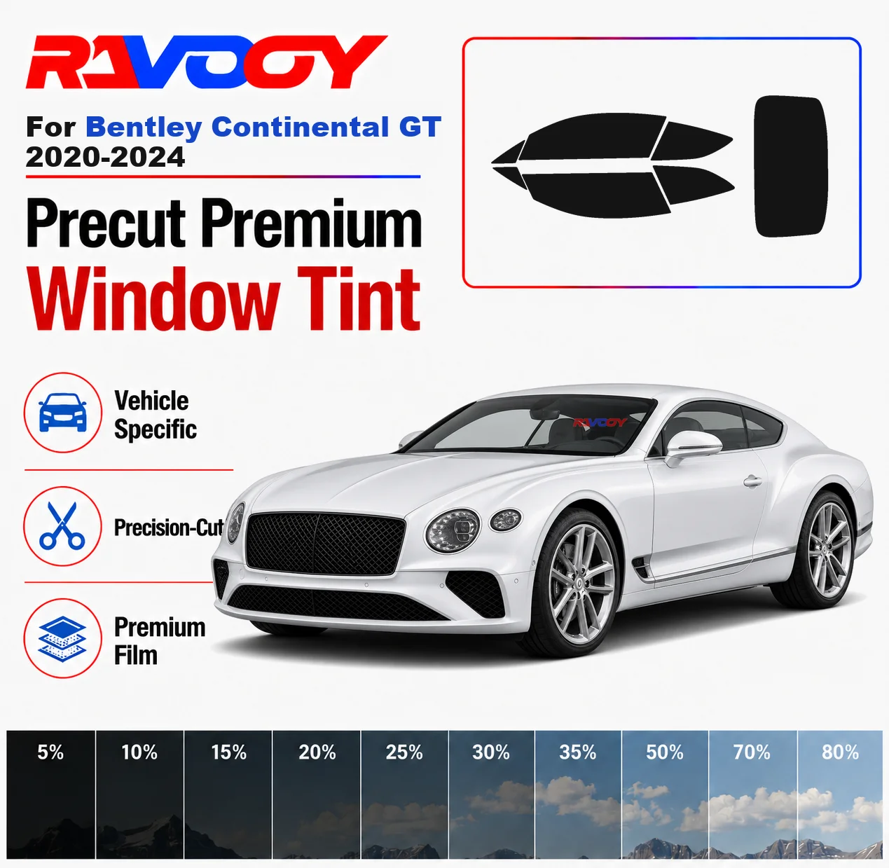 

Premium Precut Window Tint Kit Front Windows Rear Windows Rear Windshield For Bentley Continental GT 2020-2024 Nano Ceramic Film